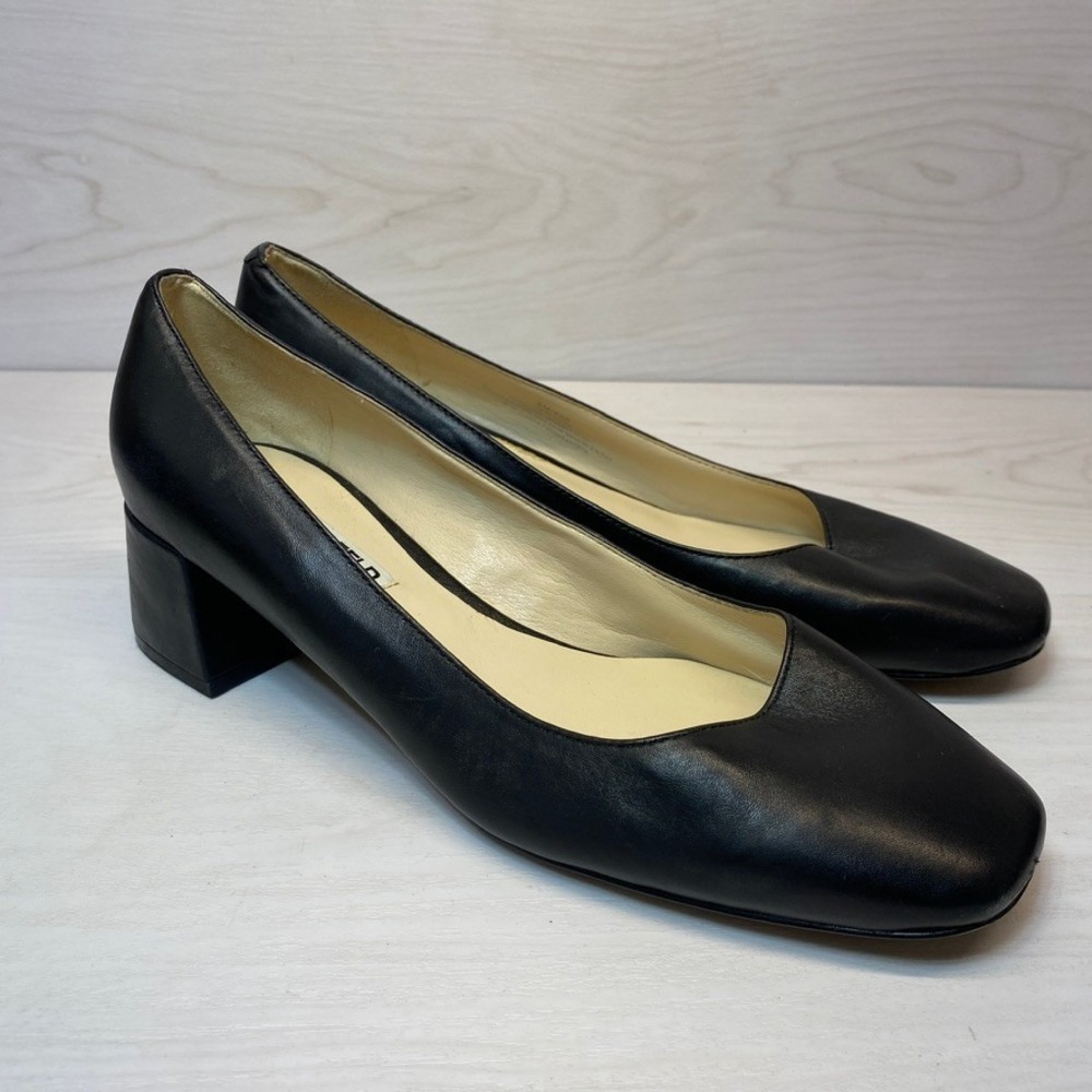 Karl Lagerfeld Womens 9M Charee Pumps Block Heel Square Toe Black Leather Office